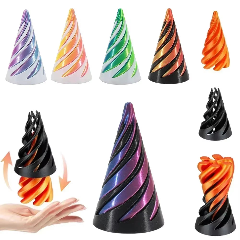 3D Printed Spiral Cone Ornaments Helix Rotating Pressure Reducing Toy Pyramid Passthrough Sculpture Spiral Cone Ornaments
