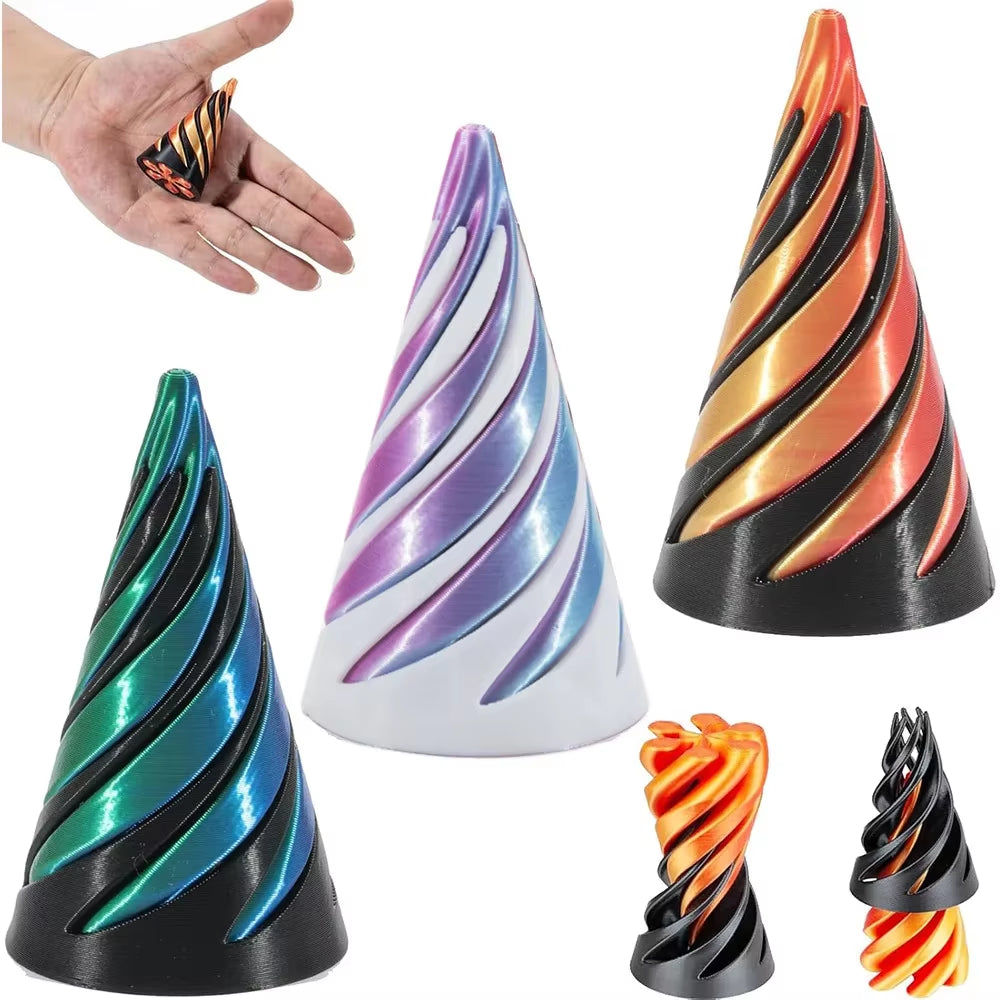 3D Printed Spiral Cone Ornaments Helix Rotating Pressure Reducing Toy Pyramid Passthrough Sculpture Spiral Cone Ornaments